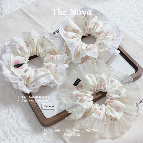 [SECRET] Scrunchies PHỐI REN hoạ tiết gấu nơ phong cách Hàn Quốc by The Noya T42
