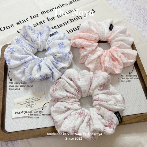 Dây buộc tóc scrunchies Xô Muslin hoạ tiết vintage handmade by The Noya - X57, X58, X59