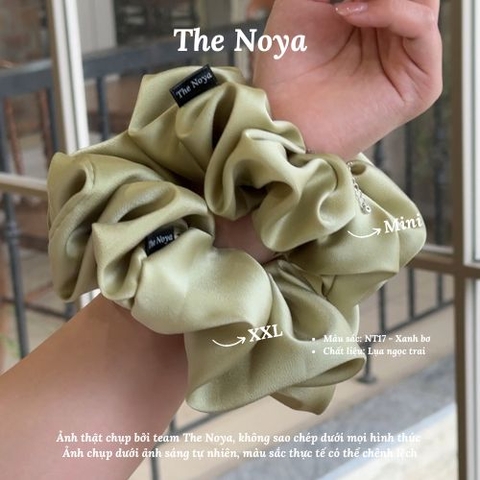 Dây buộc tóc Scrunchies lụa màu Xanh Bơ cỡ lớn bồng bềnh handmade The Noya NT17