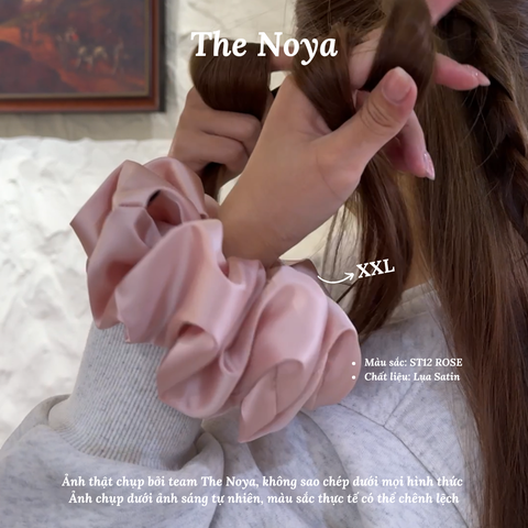 Dây buộc tóc Scrunchies lụa satin màu Rose cỡ lớn siêu bồng bềnh handmade The Noya ST12