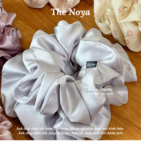 Dây buộc tóc Scrunchies lụa satin màu GRY cỡ lớn siêu bồng bềnh handmade The Noya ST14