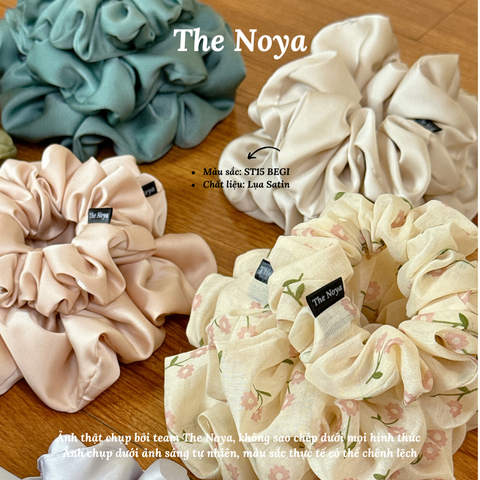 Dây buộc tóc Scrunchies lụa satin màu BEGI cỡ lớn siêu bồng bềnh handmade The Noya ST15