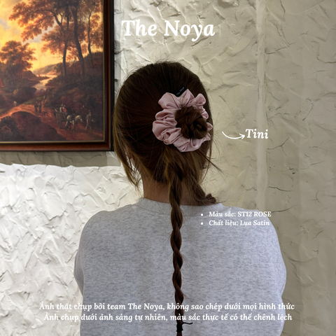 Dây buộc tóc Scrunchies lụa satin màu Rose cỡ lớn siêu bồng bềnh handmade The Noya ST12