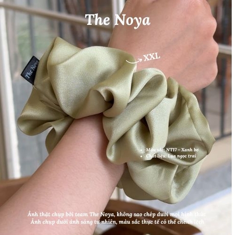 Dây buộc tóc Scrunchies lụa màu Xanh Bơ cỡ lớn bồng bềnh handmade The Noya NT17