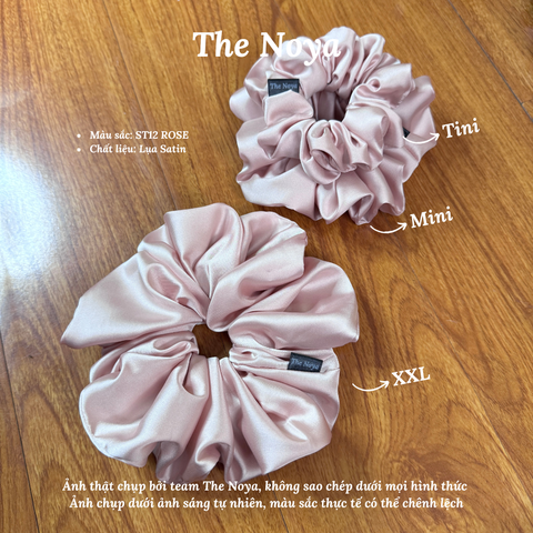 Dây buộc tóc Scrunchies lụa satin màu Rose cỡ lớn siêu bồng bềnh handmade The Noya ST12