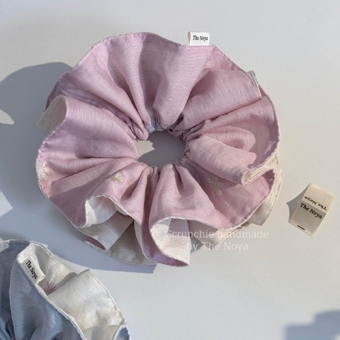 BST Mây Thêu - Scrunchie, dây cột tóc SIÊU TO BỒNG BỀNH chất liệu đũi thêu hoa handmade by The Noya