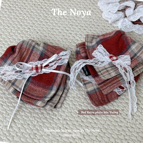 Scrunchie dây cột tóc Red Retro nhiều phong cách, dây buộc tóc siêu to, cột tóc vuông handmade The Noya T51