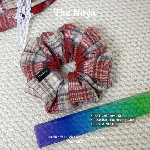 Scrunchie dây cột tóc Red Retro nhiều phong cách, dây buộc tóc siêu to, cột tóc vuông handmade The Noya T51