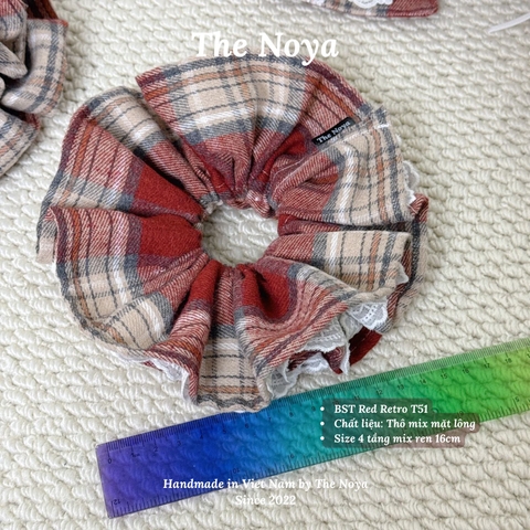 Scrunchie dây cột tóc Red Retro nhiều phong cách, dây buộc tóc siêu to, cột tóc vuông handmade The Noya T51