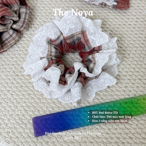 Scrunchie dây cột tóc Red Retro nhiều phong cách, dây buộc tóc siêu to, cột tóc vuông handmade The Noya T51