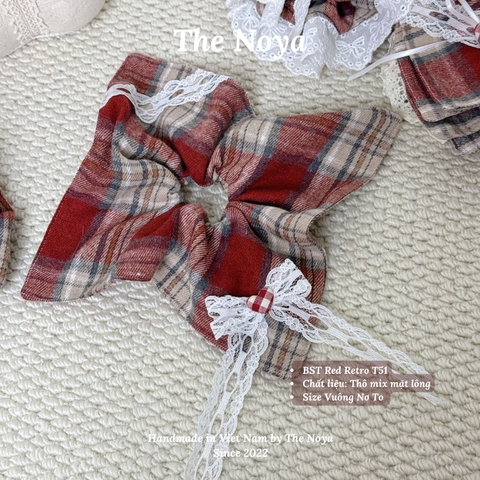 Scrunchie dây cột tóc Red Retro nhiều phong cách, dây buộc tóc siêu to, cột tóc vuông handmade The Noya T51
