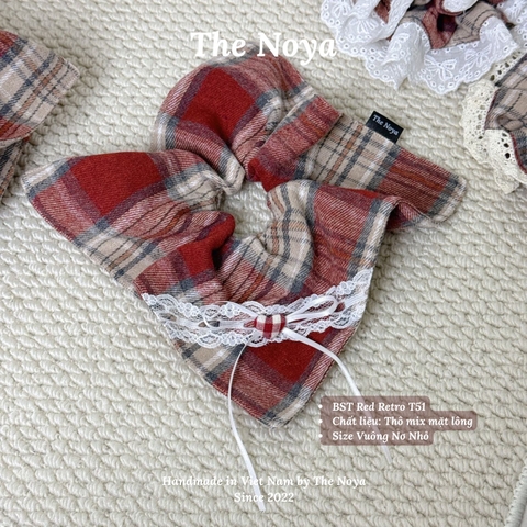 Scrunchie dây cột tóc Red Retro nhiều phong cách, dây buộc tóc siêu to, cột tóc vuông handmade The Noya T51