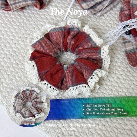 Scrunchie dây cột tóc Red Retro nhiều phong cách, dây buộc tóc siêu to, cột tóc vuông handmade The Noya T51
