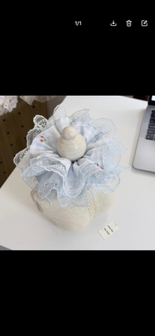 Bluery - Dây buộc tóc scrunchie handmade by The Noya chất thô cotton vibe xanh dương T57
