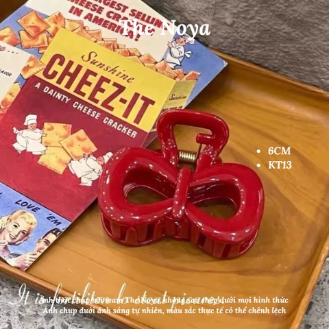 Kẹp tóc nơ đỏ The Noya phong cách Hàn, ribbon đỏ xinh KT13