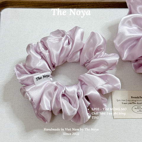 Dây buộc tóc siêu phồng handmade phi lụa màu tím mộng mơ by The Noya LP03