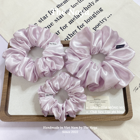 Dây buộc tóc siêu phồng handmade phi lụa màu tím mộng mơ by The Noya LP03
