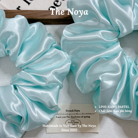 Dây buộc tóc siêu phồng handmade phi lụa XANH PASTEL by The Noya LP05
