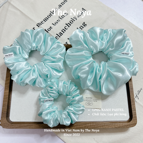 Dây buộc tóc siêu phồng handmade phi lụa XANH PASTEL by The Noya LP05