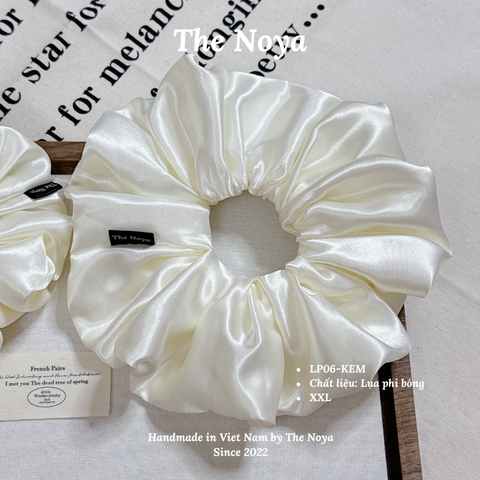 Dây buộc tóc siêu phồng handmade phi lụa MÀU KEM by The Noya LP06