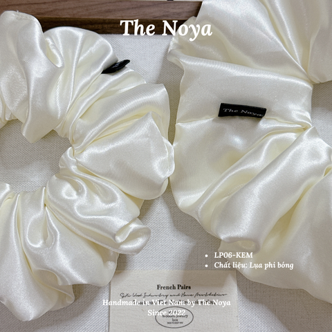 Dây buộc tóc siêu phồng handmade phi lụa MÀU KEM by The Noya LP06