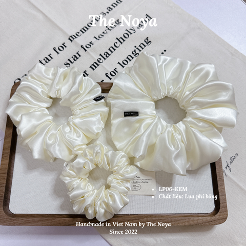 Dây buộc tóc siêu phồng handmade phi lụa MÀU KEM by The Noya LP06