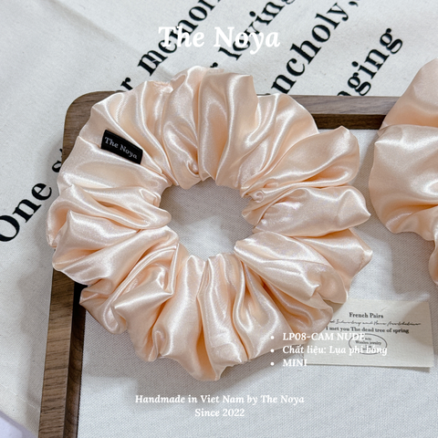 Dây buộc tóc siêu phồng handmade phi lụa Cam Nude by The Noya LP08