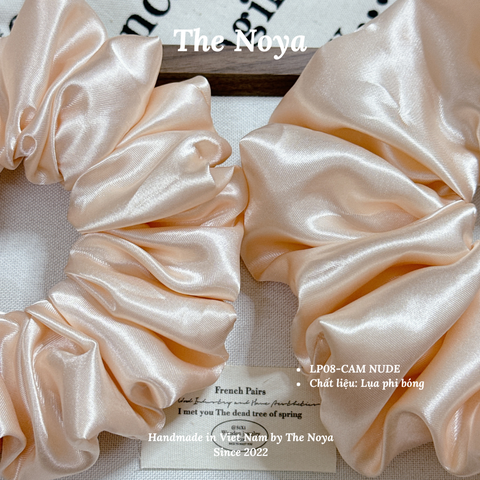 Dây buộc tóc siêu phồng handmade phi lụa Cam Nude by The Noya LP08