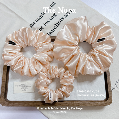 Dây buộc tóc siêu phồng handmade phi lụa Cam Nude by The Noya LP08