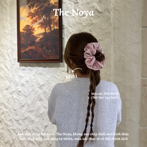 Dây buộc tóc Scrunchies lụa satin màu Rose cỡ lớn siêu bồng bềnh handmade The Noya ST12