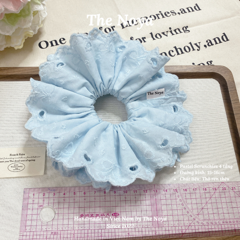 [SIÊU TO] Pastel scrunchies - 4 lớp màu pastel siêu bồng bềnh thô pha ren nơ The Noya