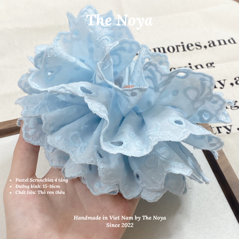 [SIÊU TO] Pastel scrunchies - 4 lớp màu pastel siêu bồng bềnh thô pha ren nơ The Noya