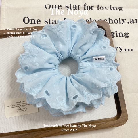 [SIÊU TO] Pastel scrunchies - 4 lớp màu pastel siêu bồng bềnh thô pha ren nơ The Noya