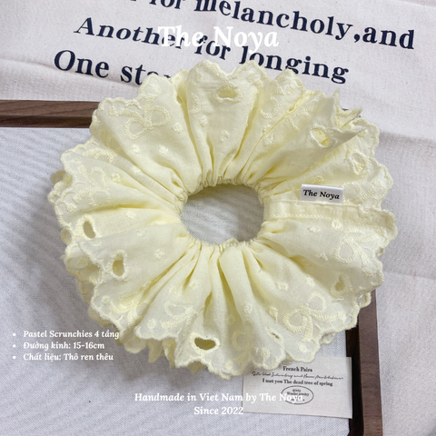 [SIÊU TO] Pastel scrunchies - 4 lớp màu pastel siêu bồng bềnh thô pha ren nơ The Noya