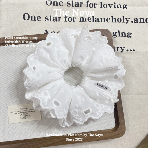 [SIÊU TO] Pastel scrunchies - 4 lớp màu pastel siêu bồng bềnh thô pha ren nơ The Noya