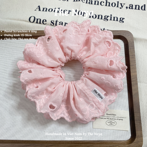 [SIÊU TO] Pastel scrunchies - 4 lớp màu pastel siêu bồng bềnh thô pha ren nơ The Noya