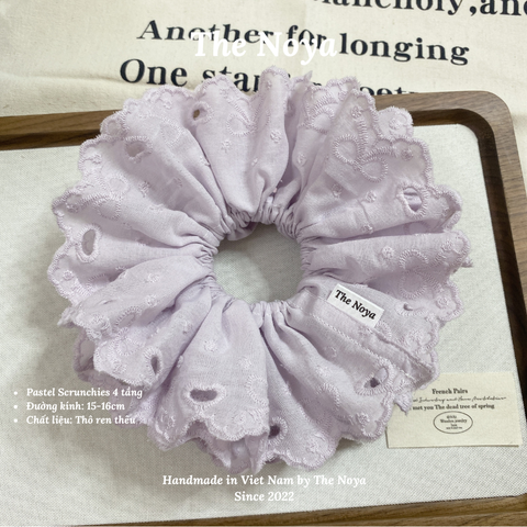 [SIÊU TO] Pastel scrunchies - 4 lớp màu pastel siêu bồng bềnh thô pha ren nơ The Noya
