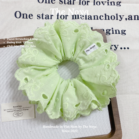 [SIÊU TO] Pastel scrunchies - 4 lớp màu pastel siêu bồng bềnh thô pha ren nơ The Noya