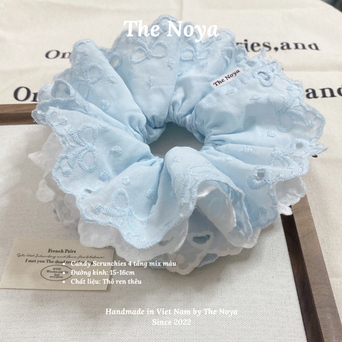 [SIÊU TO] Candy scrunchies - 4 lớp mix màu pastel siêu bồng bềnh thô pha ren nơ The Noya
