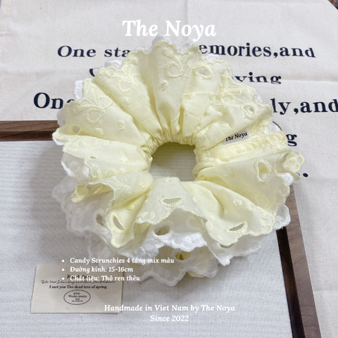 [SIÊU TO] Candy scrunchies - 4 lớp mix màu pastel siêu bồng bềnh thô pha ren nơ The Noya
