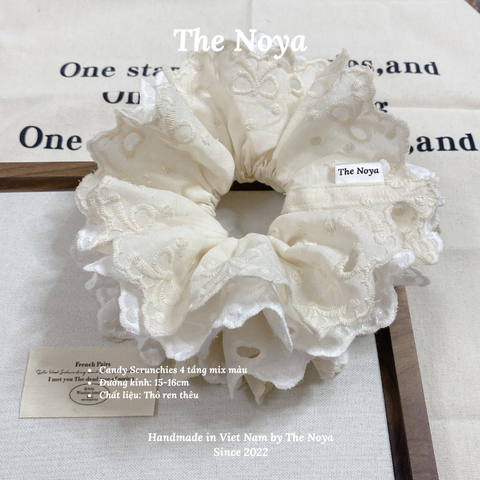 [SIÊU TO] Candy scrunchies - 4 lớp mix màu pastel siêu bồng bềnh thô pha ren nơ The Noya