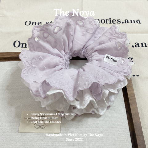 [SIÊU TO] Candy scrunchies - 4 lớp mix màu pastel siêu bồng bềnh thô pha ren nơ The Noya