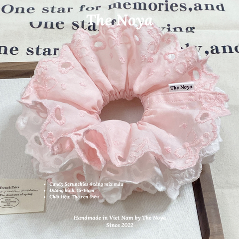 [SIÊU TO] Candy scrunchies - 4 lớp mix màu pastel siêu bồng bềnh thô pha ren nơ The Noya