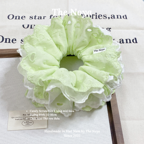 [SIÊU TO] Candy scrunchies - 4 lớp mix màu pastel siêu bồng bềnh thô pha ren nơ The Noya
