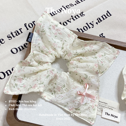 Ren hoa hồng - Dây buộc tóc handmade hoạ tiết ren mix hạt nổi by The Noya RT02