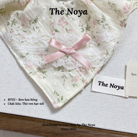 Ren hoa hồng - Dây buộc tóc handmade hoạ tiết ren mix hạt nổi by The Noya RT02