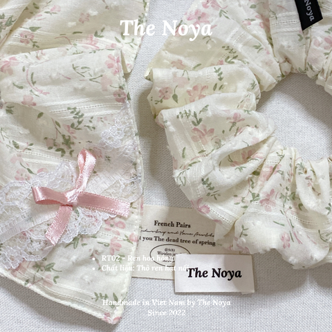 Ren hoa hồng - Dây buộc tóc handmade hoạ tiết ren mix hạt nổi by The Noya RT02