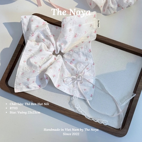 Dây buộc tóc handmade hoạ tiết hoa tim chất liệu ren mix hạt nổi by The Noya RT03