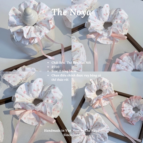 Dây buộc tóc handmade hoạ tiết hoa tim chất liệu ren mix hạt nổi by The Noya RT03