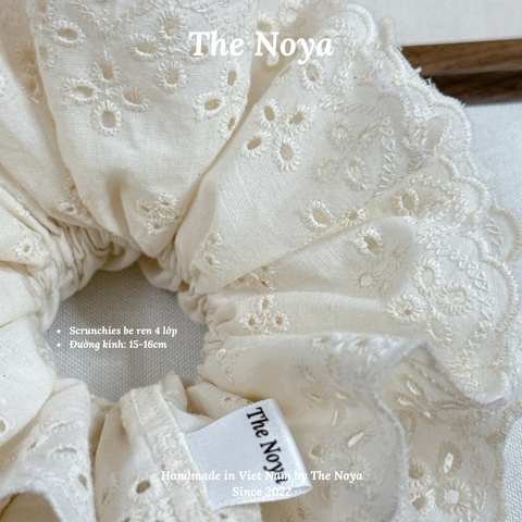 [SIÊU TO] Scrunchies 4 lớp màu be The Noya siêu bồng bềnh thô pha ren